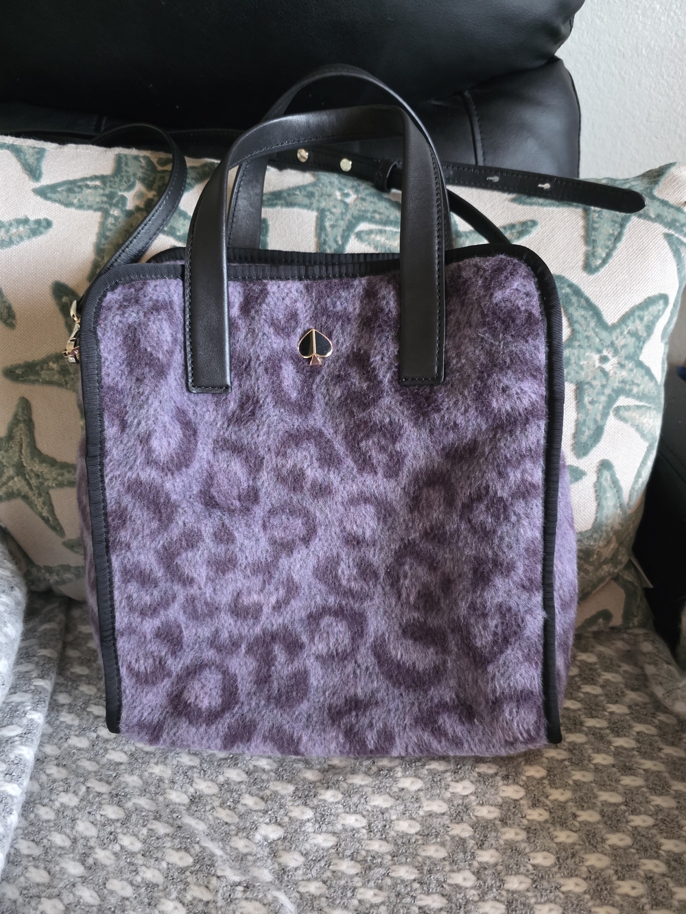 kate spade New York Purple Leopard-Print Fleece  Tote